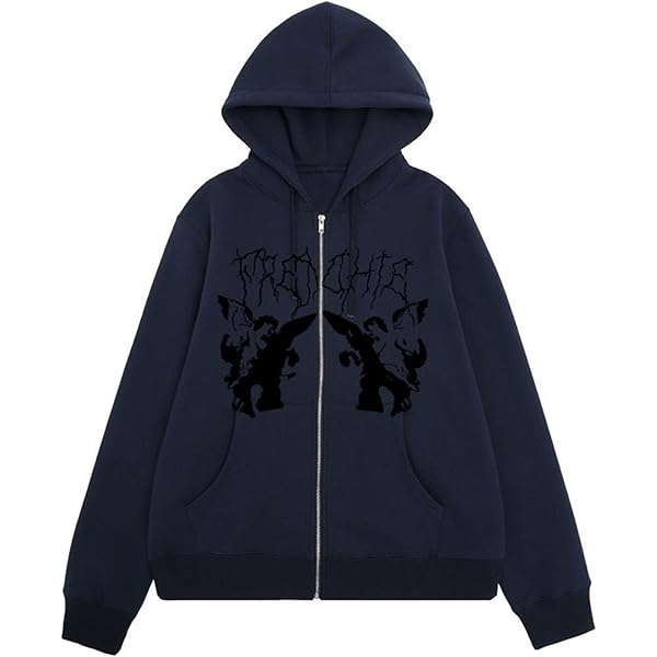 Hip-hop Zip up Hoodie Print Design Sweatshirt Hooded Women